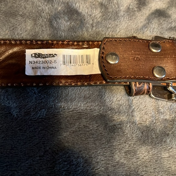 NOCONA Brown WESTERN LEATHER Belt Teal Buckle S - Picture 8 of 10